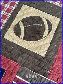 Pottery Barn Kids Reversible Plaid Football Quilt Twin 67x84 With2 Pillow Shams