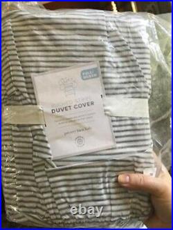 Pottery Barn Kids Ruched Stripe Duvet Cover Set Gray Ivory Queen 2 Euro Shams