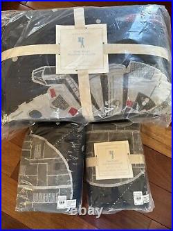 Pottery Barn Kids STAR WARS MILLENNIUM FALCON Quilt & 2 Euro Sham New With Tags