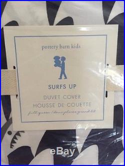Pottery Barn Kids SURFS UP Full/Queen Duvet Cover Standard Shams Sharks NWT