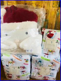 Pottery Barn Kids Santa FULL QUEEN Duvet Sheet Set Shams Pillow Christmas Globe