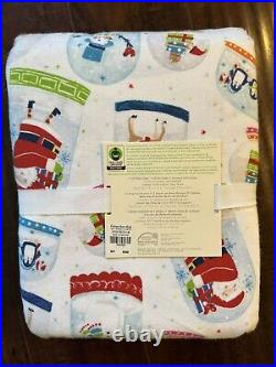 Pottery Barn Kids Santa Snowman Snow Globe Flannel Cotton Full Sheet Set New