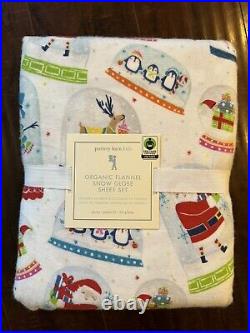 Pottery Barn Kids Santa Snowman Snow Globe Flannel Cotton QUEEN Sheet Set New