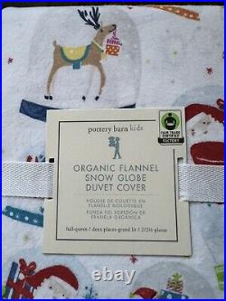 Pottery Barn Kids Santa Snowman Snow Globe Flannel QUEEN DUVET, 2Standard Pillow