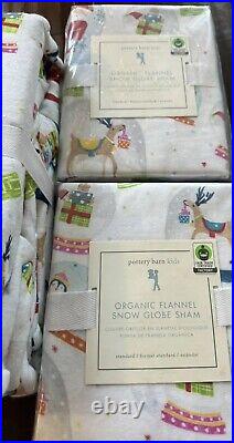 Pottery Barn Kids Santa Snowman Snow Globe Flannel QUEEN DUVET, 2Standard Pillow