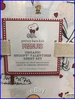 Pottery Barn Kids Snoopy Valentines Queen Sheet Set New Organic Peanuts NWT