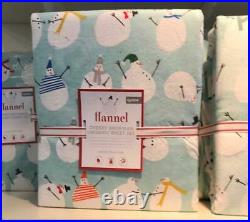Pottery Barn Kids Snowman Sheet Set Powder Blue Queen Cheery Flannel Set