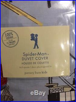 Pottery Barn Kids Spider-Man Full Queen Duvet Cover Cotton Organic NEW