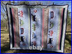 Pottery Barn Kids Trains Cars RYDER Quilt Twin Patchwork Applique NIce