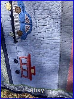 Pottery Barn Kids Trains Cars RYDER Quilt Twin Patchwork Applique NIce