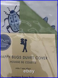 Pottery Barn Kids Twin Duvet Cover Happy Bugs 100% Cotton New Green White Unisex