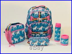 Pottery Barn Kids Unicorn Large Backpack Aqua Lunchbox Water Thermos Girls Set 5