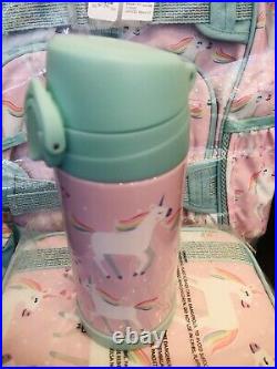 Pottery Barn Kids Unicorn Large Backpack Lunch Box Water bottle Set Pink No Mono