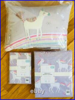Pottery Barn Kids Unicorn Rainbow Lavender Duvet Cover Twin pillowcase pillow