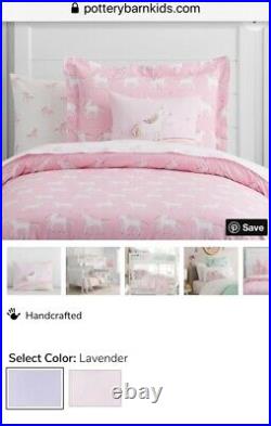Pottery Barn Kids Unicorn Rainbow Lavender Duvet Cover Twin pillowcase pillow