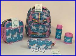 Pottery Barn Kids Unicorn SMALL Backpack Aqua Lunchbox Water Thermos Girls Set 5