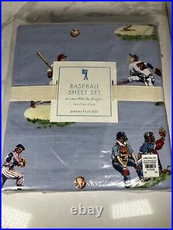 Pottery Barn Kids Vintage Baseball Print Blue Twin Size Sheet Set Made In Israel