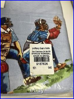 Pottery Barn Kids Vintage Baseball Print Blue Twin Size Sheet Set Made In Israel