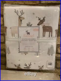 Pottery Barn Kids WINTER REINDEER ORGANIC Flannel Sheet Set QUEEN Size Christmas