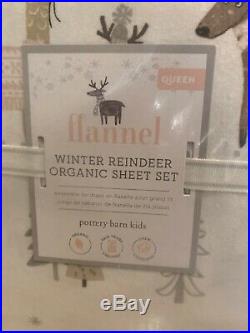 Pottery Barn Kids WINTER REINDEER ORGANIC Flannel Sheet Set QUEEN Size Christmas