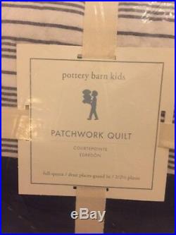 Pottery Barn Kids Wilder Patchwork Quilt Euro Shams Full Queen Navy Blue $270+tx