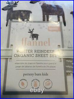 Pottery Barn Kids Winter Reindeer Queen Flannel Cotton Sheet SET CHRISTMAS