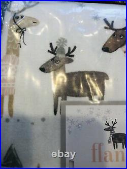 Pottery Barn Kids Winter Reindeer Queen Flannel Cotton Sheet SET CHRISTMAS
