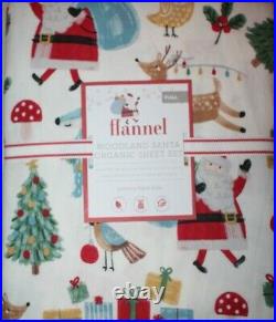 Pottery Barn Kids Woodland Santa Flannel 4 Piece Sheet Set FULL New Christmas