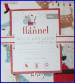 Pottery Barn Kids Woodland Santa Flannel 4 Piece Sheet Set FULL New Christmas