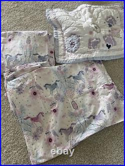 Pottery Barn Kids unicorn Full Flat Bed Sheet pillow cases, shams Quilted Set