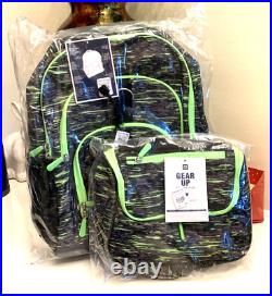 Pottery Barn LARGE Tech backpack +Lunch bag school set boy teen static green new