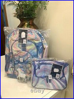 Pottery Barn LARGE Tech backpack +Lunch bag school set pink purple +unicorn pack