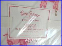 Pottery Barn Lilly Pulitzer Elephant Bazaar Organic QUEEN Sheet Set Pink NIP