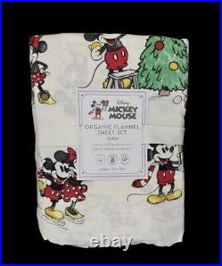Pottery Barn Mickey Mouse Christmas Holiday QUEEN Flannel Cotton Sheet Set Kids