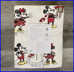 Pottery Barn Mickey Mouse Christmas Holiday QUEEN Flannel Cotton Sheet Set Kids