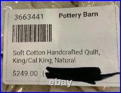 Pottery Barn Natural Soft Cotton Handcrafted Quilt, King/Cal King, FREE SHIPPING