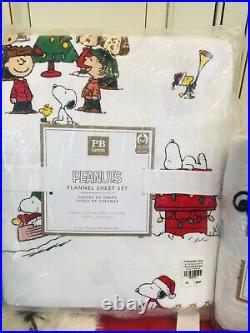 Pottery Barn Peanuts Snoopy Twin Quilt Sham Sheet Set Christmas Bedding Teen Kid