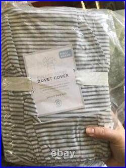 Pottery Barn Ruched Stripe Duvet Cover Set Gray Ivory Queen 2 Euro Shams Kids