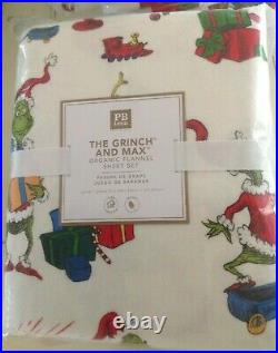 Pottery Barn TEEN GRINCH & MAX Christmas Holiday QUEEN Cotton Flannel Sheet Set