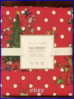 Pottery Barn Teen Dr Seuss The Grinch Flannel Polka Dot Full Sheet Set Christmas