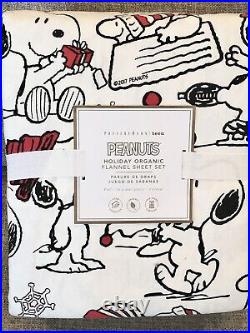 Pottery Barn Teen Flannel Peanuts Full Sheet Set Holiday Christmas Snoopy Kids