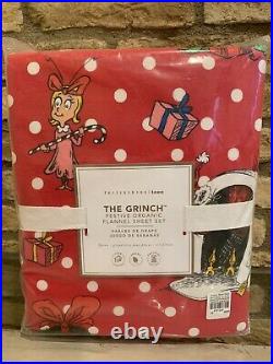 Pottery Barn Teen Grinch Festive Flannel Queen Sheet Set New Christmas Holiday