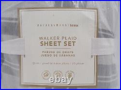 Pottery Barn Teen Walker Plaid Sheet Set Queen Gray Haze White #P162