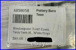 Pottery Barn Teen Windowpane Duvet Cover, Twin/Twin XL, White/Onyx FREE SHIPPING
