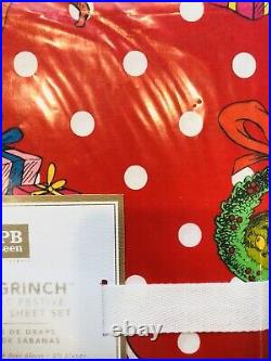 Pottery Barn The Grinch Cotton Queen Sheet Set Christmas Festive Teen Kids Red