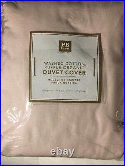 Pottery Barn Washed Cotton Ruffle Organic Duvet Cover &(2)Stand Shams Blush Pink