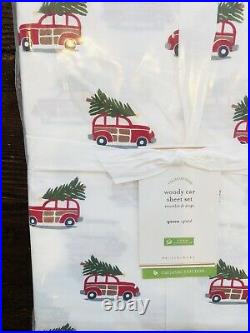 Pottery Barn Woody Queen Size Sheet Set Organic Cotton New Christmas Percale Car