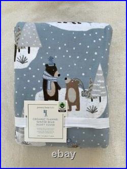Pottery barn Kids Organic Flannel Winter Bear Twin Duvet Cover Grey Brown Soft