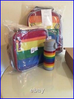 Pottery barn SET kid Stripe BACKPACK + LUNCH BOX + WATER BOTTLE rainbow school