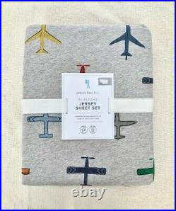 Pottery barn kids Jersey knit In Flight Sheet Set Queen Air Plane Grey Blue Soft
